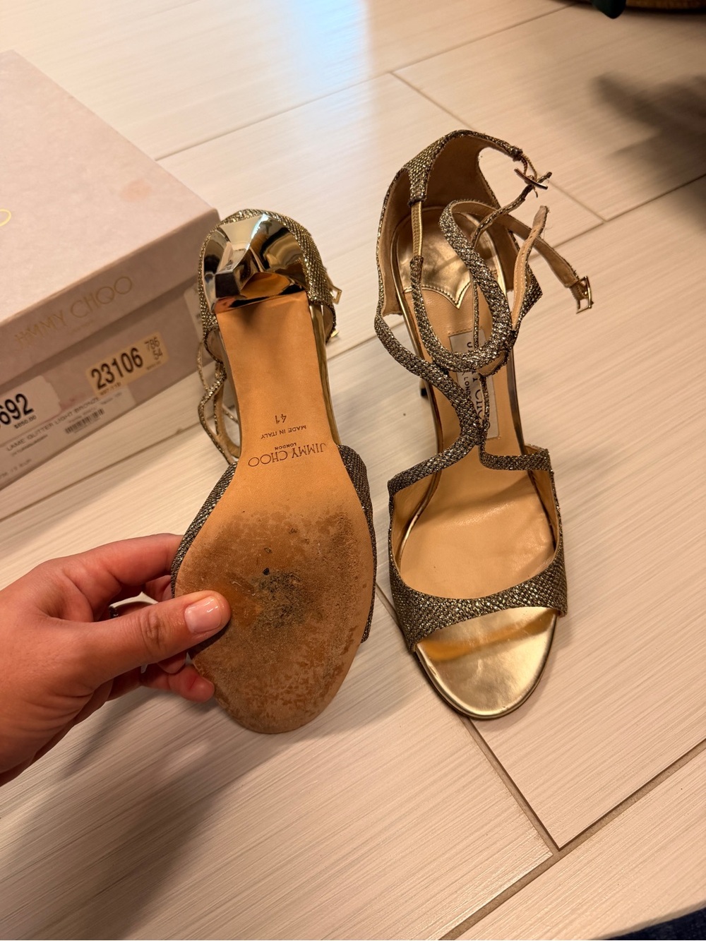Jimmy Choo Metallic Gold Strappy High-Heel Sandals - Picture 4 of 5